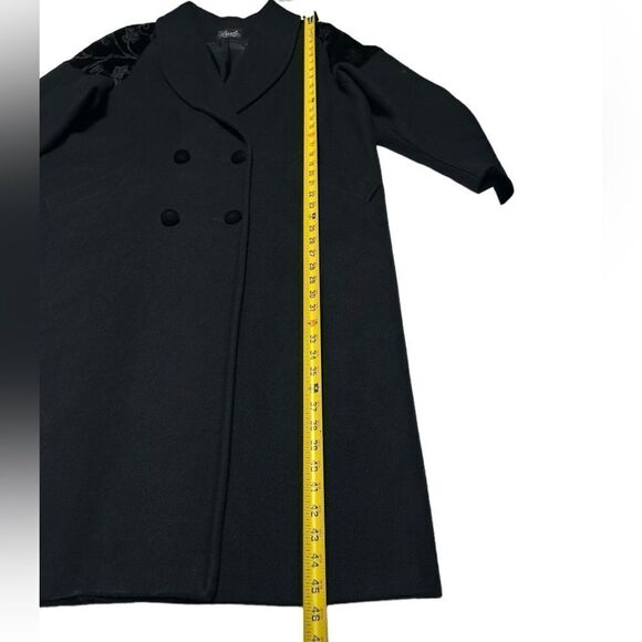 Vintage Basile Italian Wool Coat Long Black Coat Warm Winter Peacoat Two Button - Picture 10 of 11